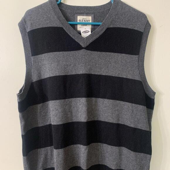 VTG Y2K Old Navy Men Sz L Cashmere Blend Sweater Vest Gray Striped NWT Academia​ - Picture 5 of 8